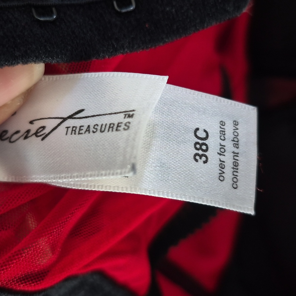 Secret Treasures Red Lace Bustier Black Lace Embroidery 38C - Picture 6 of 7